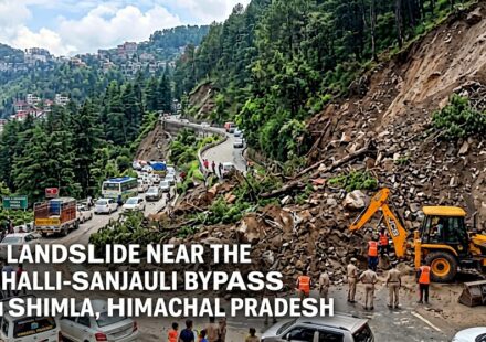 A landslide near the Dhalli-Sanjauli bypass in Shimla, Himachal Pradesh