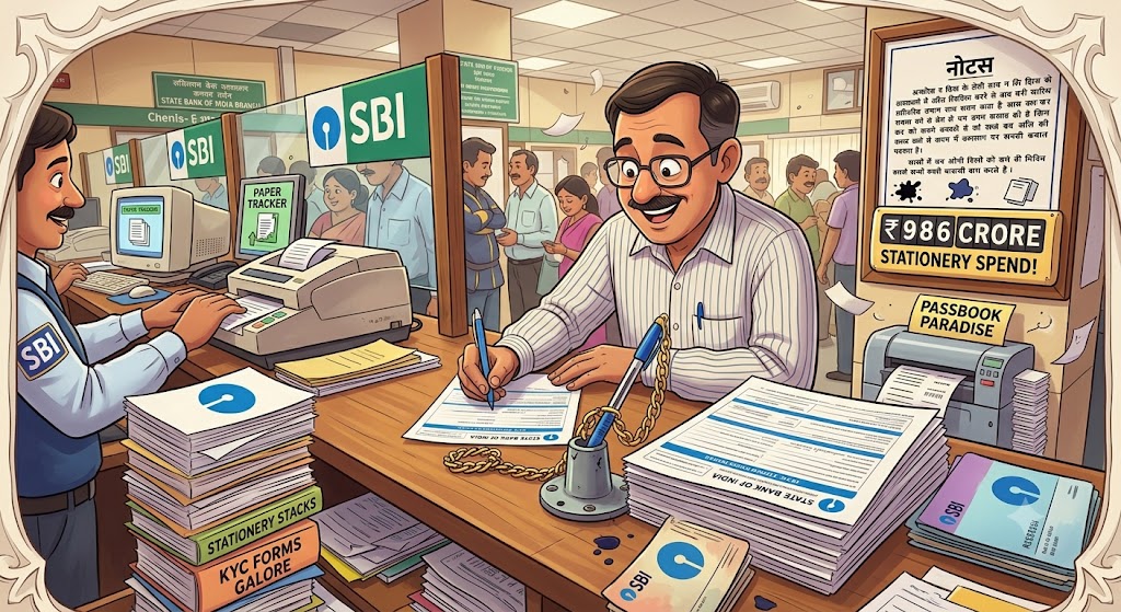 SBI Spents 986 Cr on stationary last year.